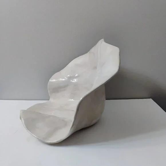 Handcrafted Art Pottery Flower Centerpiece Bowl, Decorative Ceramic White Pink - Picture 3 of 11